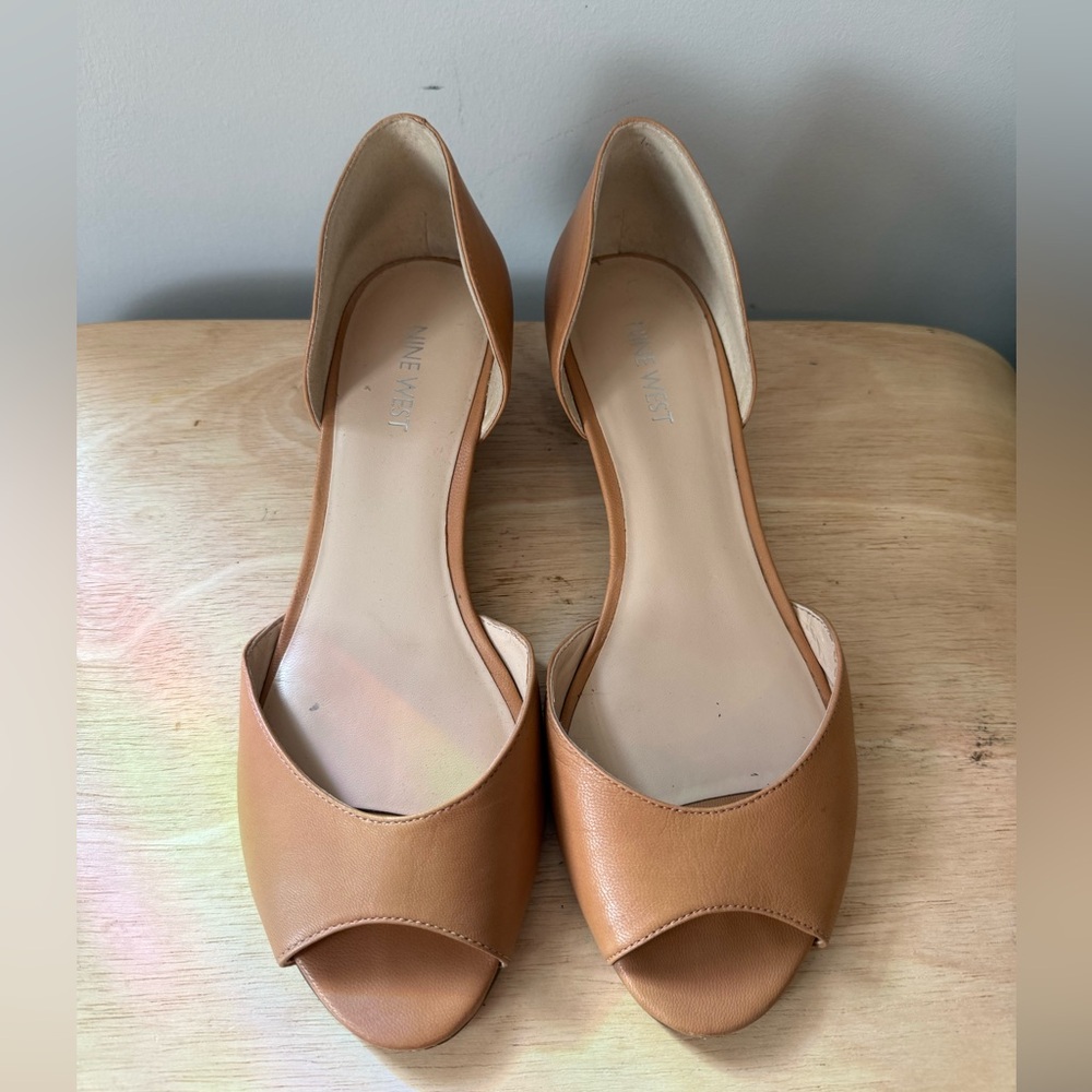 Nine West Tan Peep-Toe Flats